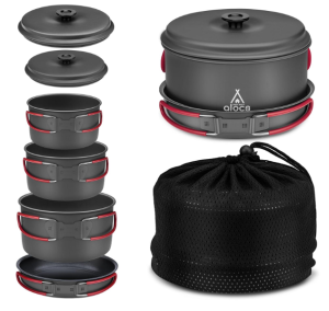 Alocs Camping Cookware Set Camping Gear, Compact Camping Pots and Pans Set